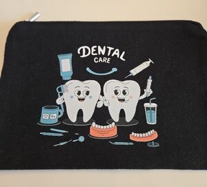 Dental Care Kids Cosmetic Pouch - Black with Blue & White Print
